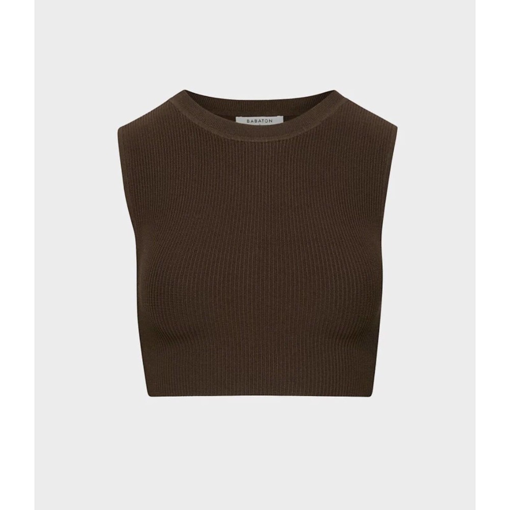 NWT Babaton Cropped Tank Top Women S/P Brown Knit Crew-Neck Sleeveless Pullover